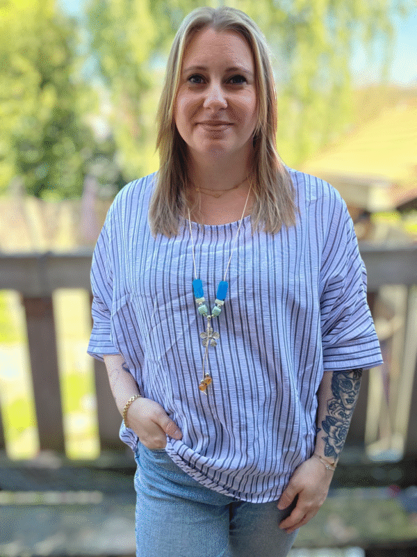 Streep blouse incl ketting