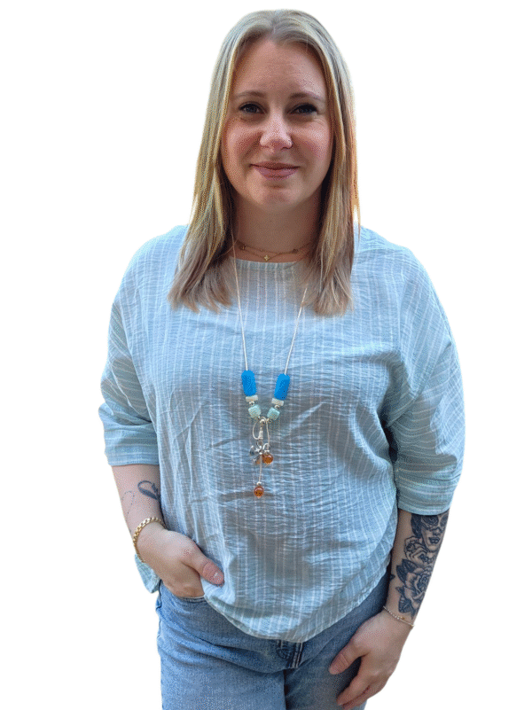 Streep blouse incl ketting