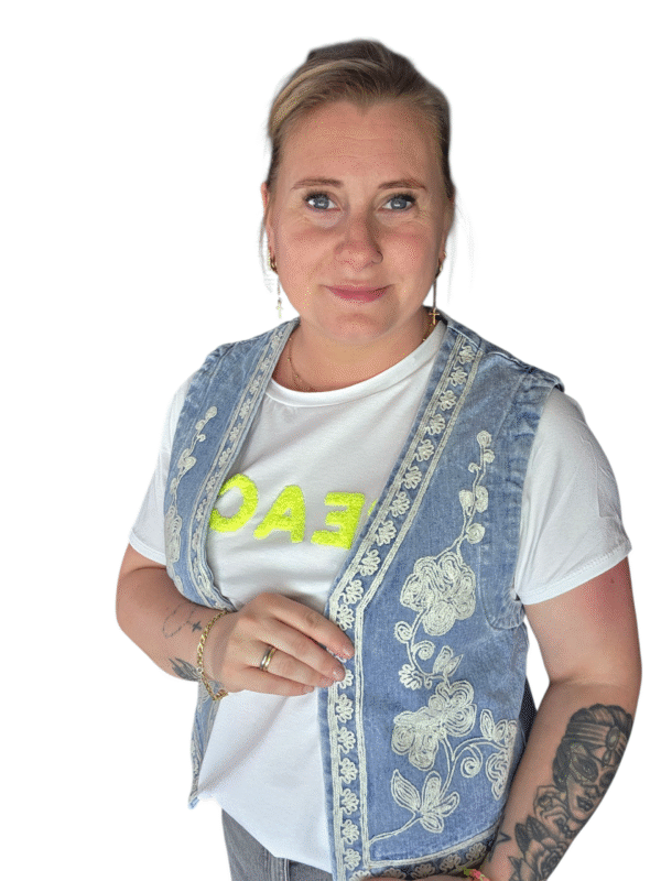 Geborduurde denim gilet